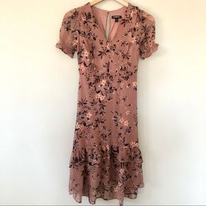 NWOT Express Mauve Floral Ruffle Midi Dress